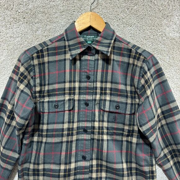 Lauren Ralph Lauren Shirt Women's PXS Gray Plaid Button Up Long Sleeve Pockets - Picture 2 of 11